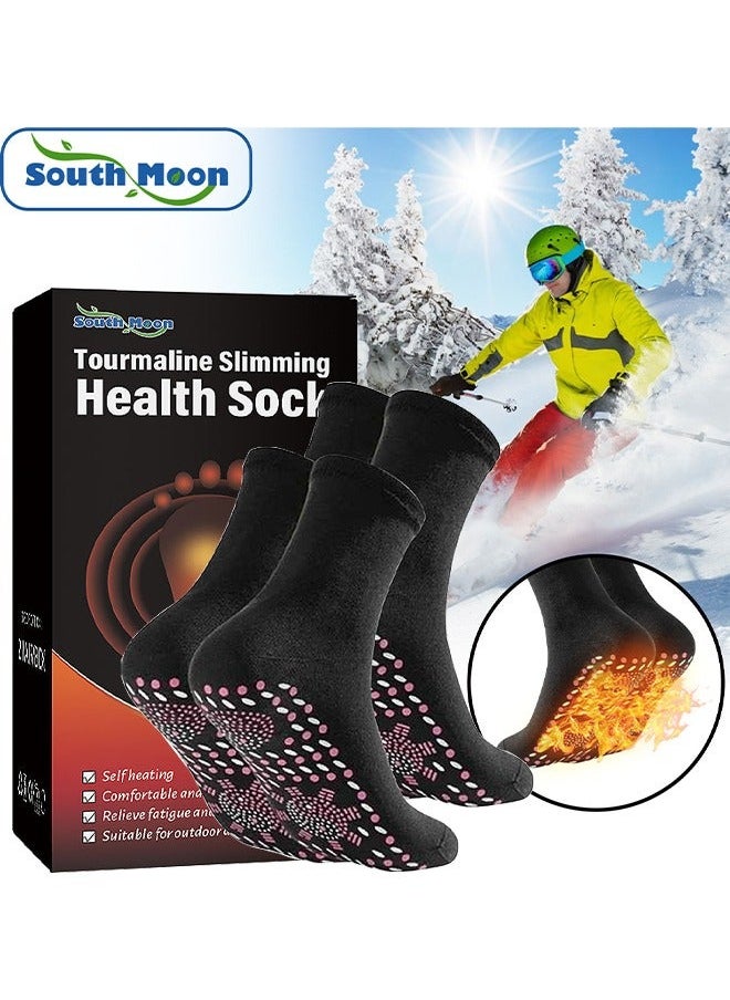 SOUTH MOON 2 Pairs Tourmaline Slimming Health Sock, Thermal Circulation Acupressure Self-Heating Shaping Socks, AFIZ Tourmaline Health Sock, Comfortable Breathable Foot Massage Self Warm Socks (Black)  - Image 1