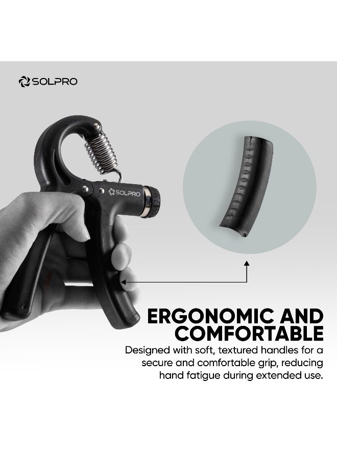 Solpro FirmFlex Adjustable Hand Grip Strengthener for Men & Women | Adjustable 5 to 60 kg Resistance | Forearm, Wrist & Finger Strengthener | Home, Gym & Rehab Workouts (Black/Black) - Image 3