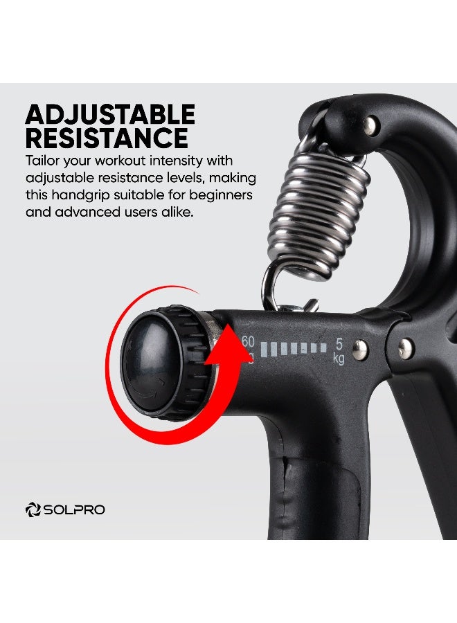 Solpro FirmFlex Adjustable Hand Grip Strengthener for Men & Women | Adjustable 5 to 60 kg Resistance | Forearm, Wrist & Finger Strengthener | Home, Gym & Rehab Workouts (Black/Black) - Image 5