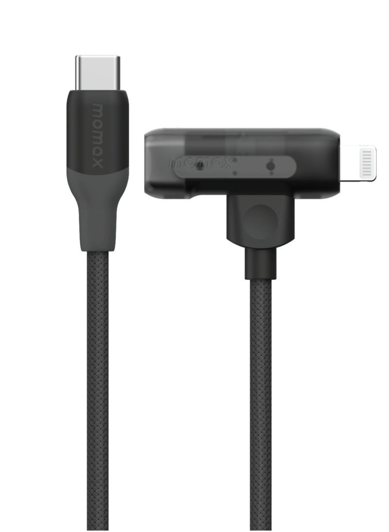 Momax 60W 1.5m 2-in-1 USB-C to Lightning Fast Charging Cable Black - Apple MFi Certified, Durable Premium Braided Nylon, Slide to switch Lightning to USB-C cable, Translucent design - Image 3