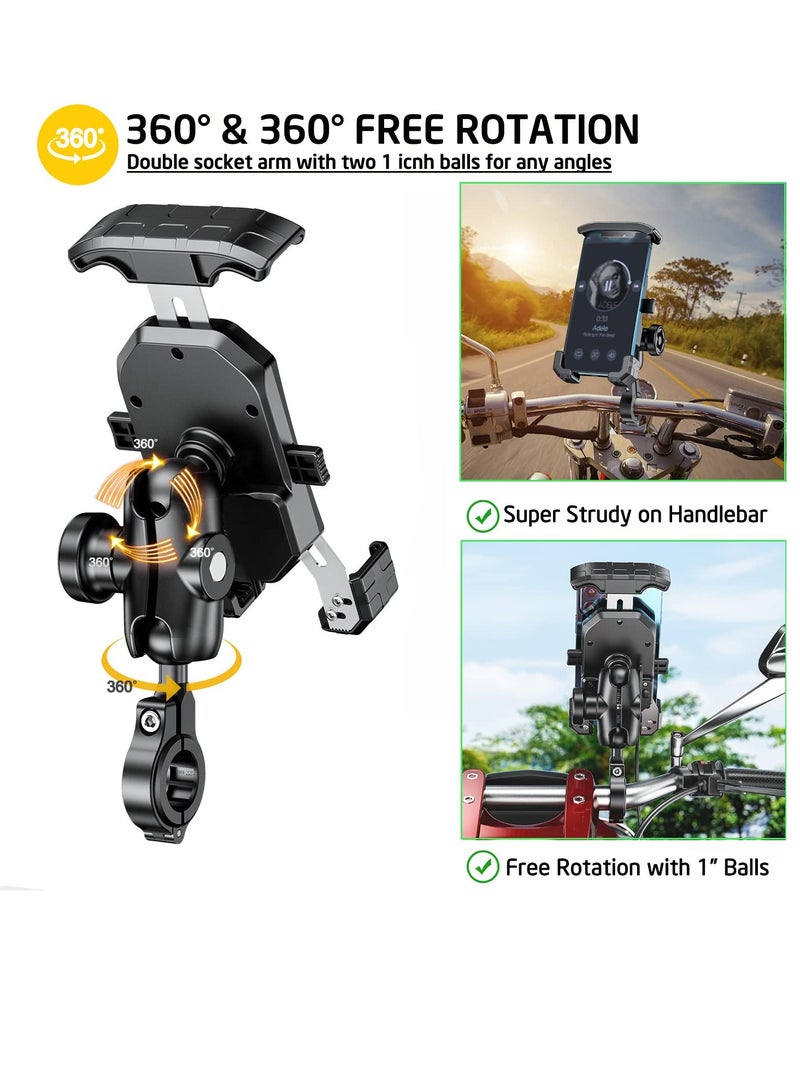 Zikra Anti Theft Motorcycle Bike Phone Mount, Bike Ball Phone Holder Handlebar Double Socket Stem Mobile Holder with Aluminium1" Ball Base 360 Rotation Universal, Compatible for Smart Phones 4.0-7.0" - Image 4