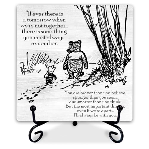 Litenx 5" Winnie the Pooh Wooden Sign With 1 Metal Stand - If Ever There Is A Tomorrow When... - Rustic Wooden Plaque Tabletop Gifts For Friends Family -Nursery Home Desk Room Shelf Decor & Supplies-A07 - Image 1