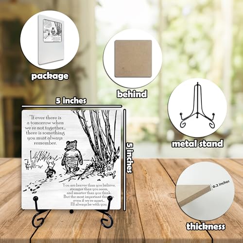 Litenx 5" Winnie the Pooh Wooden Sign With 1 Metal Stand - If Ever There Is A Tomorrow When... - Rustic Wooden Plaque Tabletop Gifts For Friends Family -Nursery Home Desk Room Shelf Decor & Supplies-A07 - Image 2