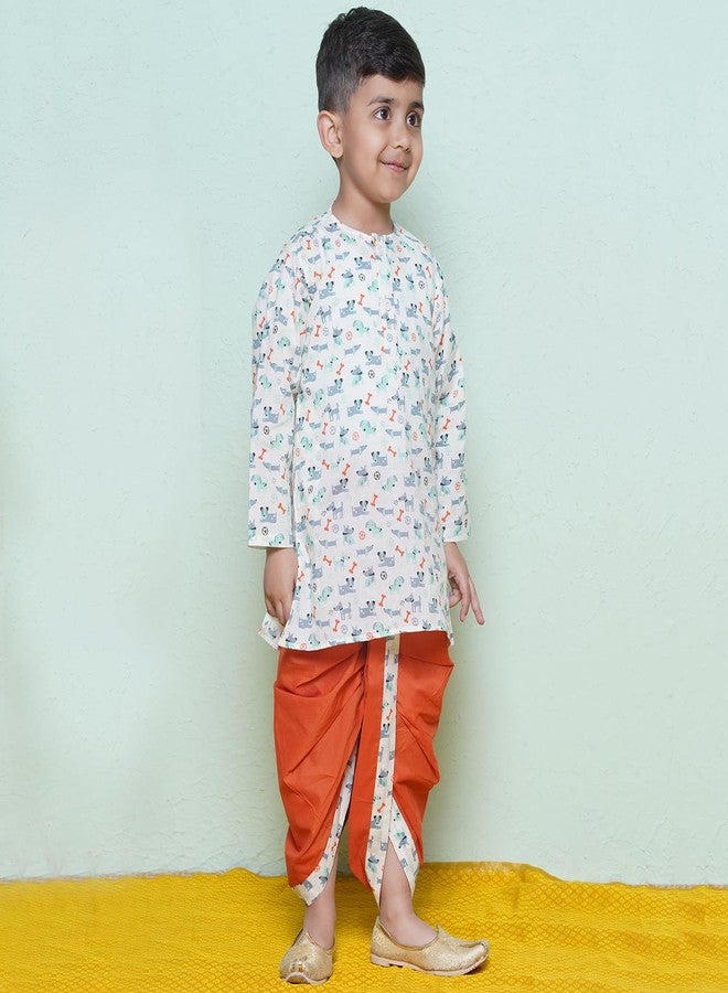 AJ Dezines Kids Ethnic Wear Animal Printed Pure Cotton Rust Dhoti Kurta Set For Boys (1938-Rust-02) - Image 5
