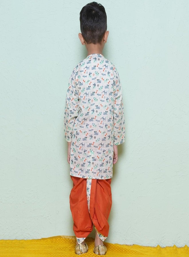 AJ Dezines Kids Ethnic Wear Animal Printed Pure Cotton Rust Dhoti Kurta Set For Boys (1938-Rust-02) - Image 2