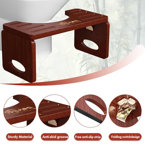 Beinilai Foldable Toilet Stool Squat Adult, 7 Inches Poop Stool for Bathroom, Bamboo Squatting Potty for Adults with Anti-Slip Strip (Brown) - Image 3