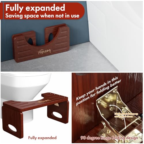Beinilai Foldable Toilet Stool Squat Adult, 7 Inches Poop Stool for Bathroom, Bamboo Squatting Potty for Adults with Anti-Slip Strip (Brown) - Image 4