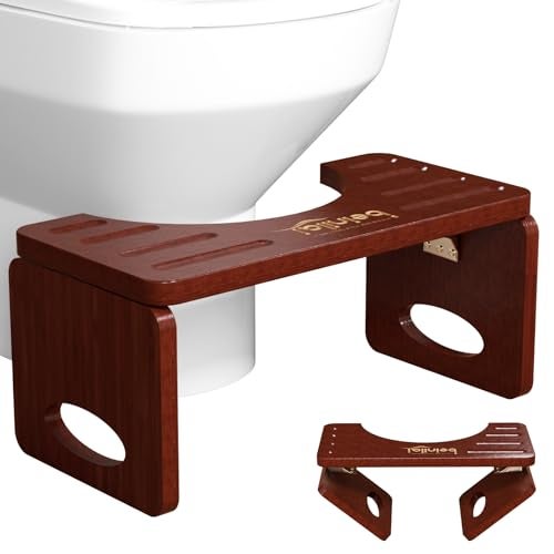 Beinilai Foldable Toilet Stool Squat Adult, 7 Inches Poop Stool for Bathroom, Bamboo Squatting Potty for Adults with Anti-Slip Strip (Brown) - Image 1