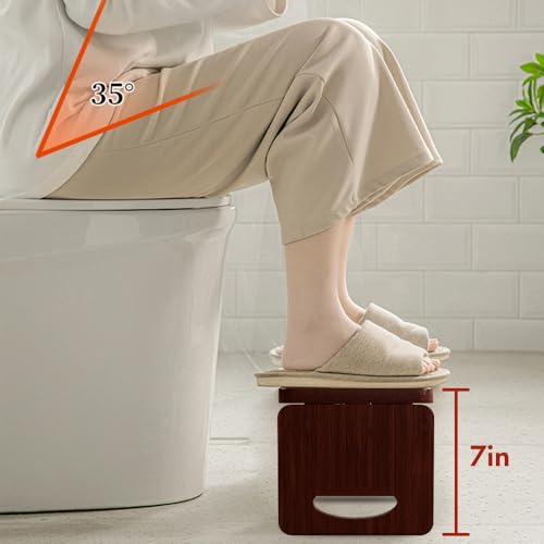 Beinilai Foldable Toilet Stool Squat Adult, 7 Inches Poop Stool for Bathroom, Bamboo Squatting Potty for Adults with Anti-Slip Strip (Brown) - Image 2