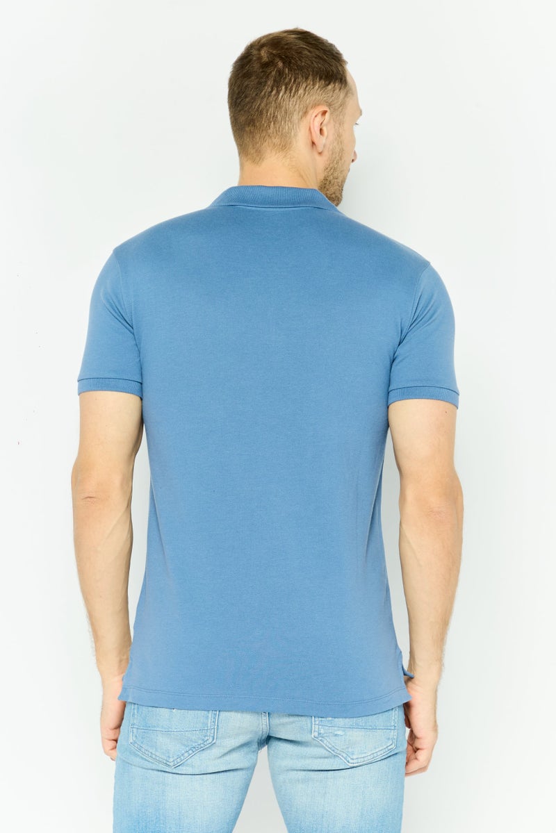 GAP تي شيرت بولو للرجال بأكمام قصيرة ضيقة، أزرق رمادي - Image 2