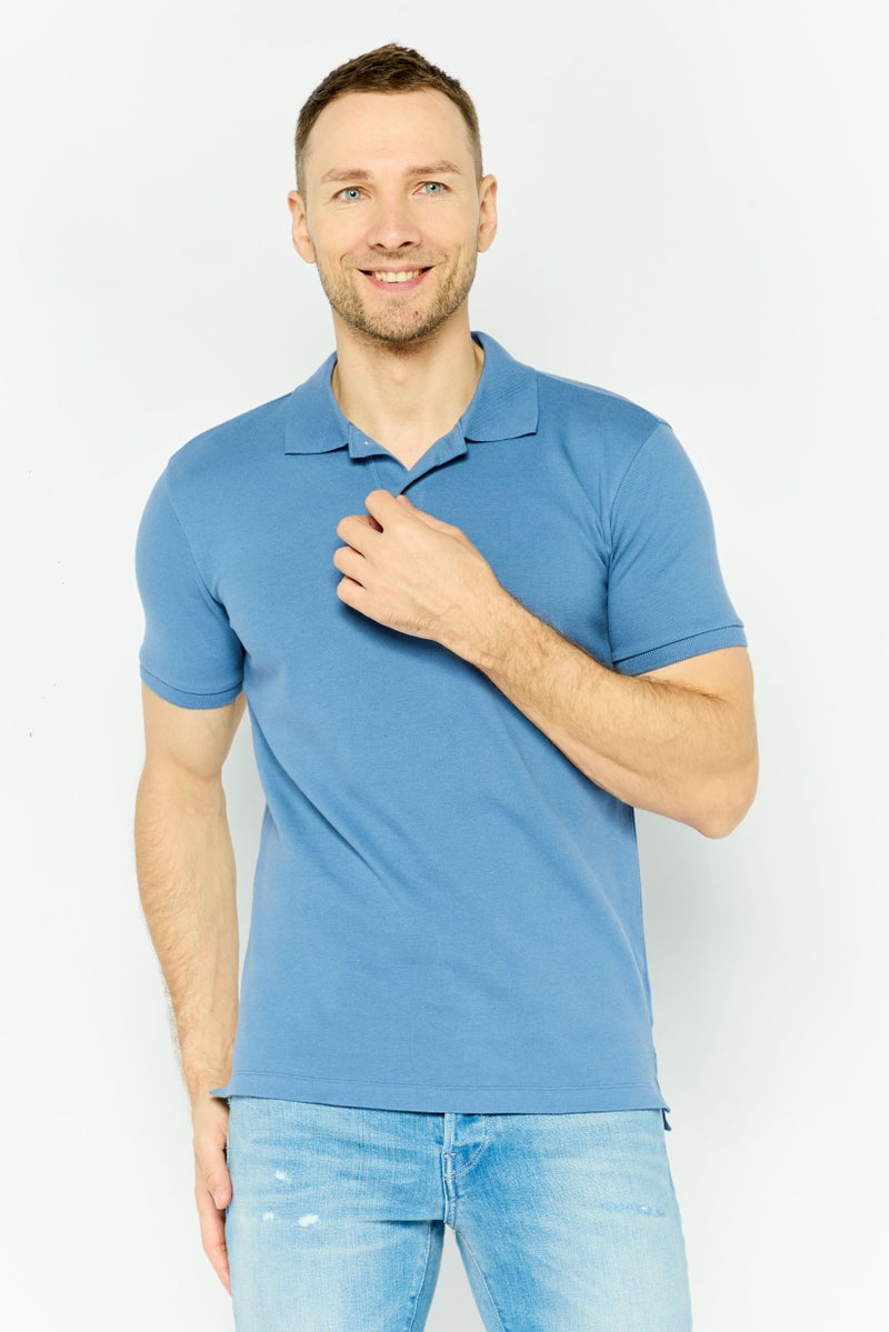 GAP تي شيرت بولو للرجال بأكمام قصيرة ضيقة، أزرق رمادي - Image 1