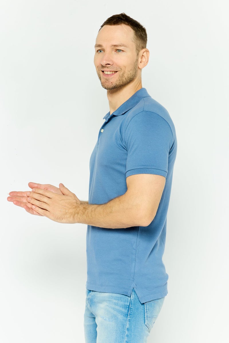 GAP تي شيرت بولو للرجال بأكمام قصيرة ضيقة، أزرق رمادي - Image 4