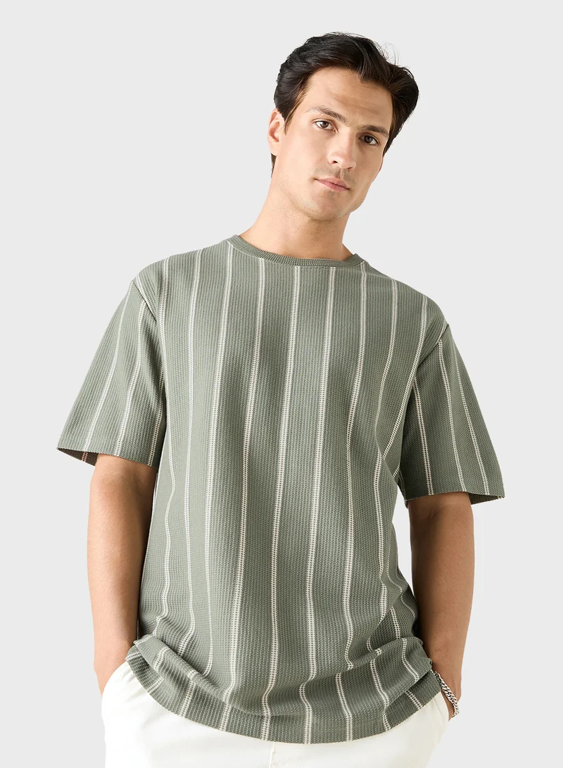 Iconic Iconic Striped Crew Neck T-shirt with Short Sleeve