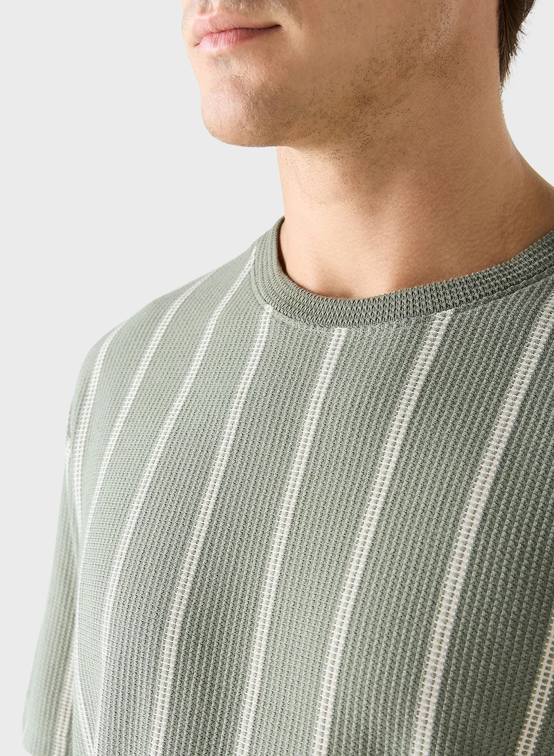 Iconic Iconic Striped Crew Neck T-shirt with Short Sleeve