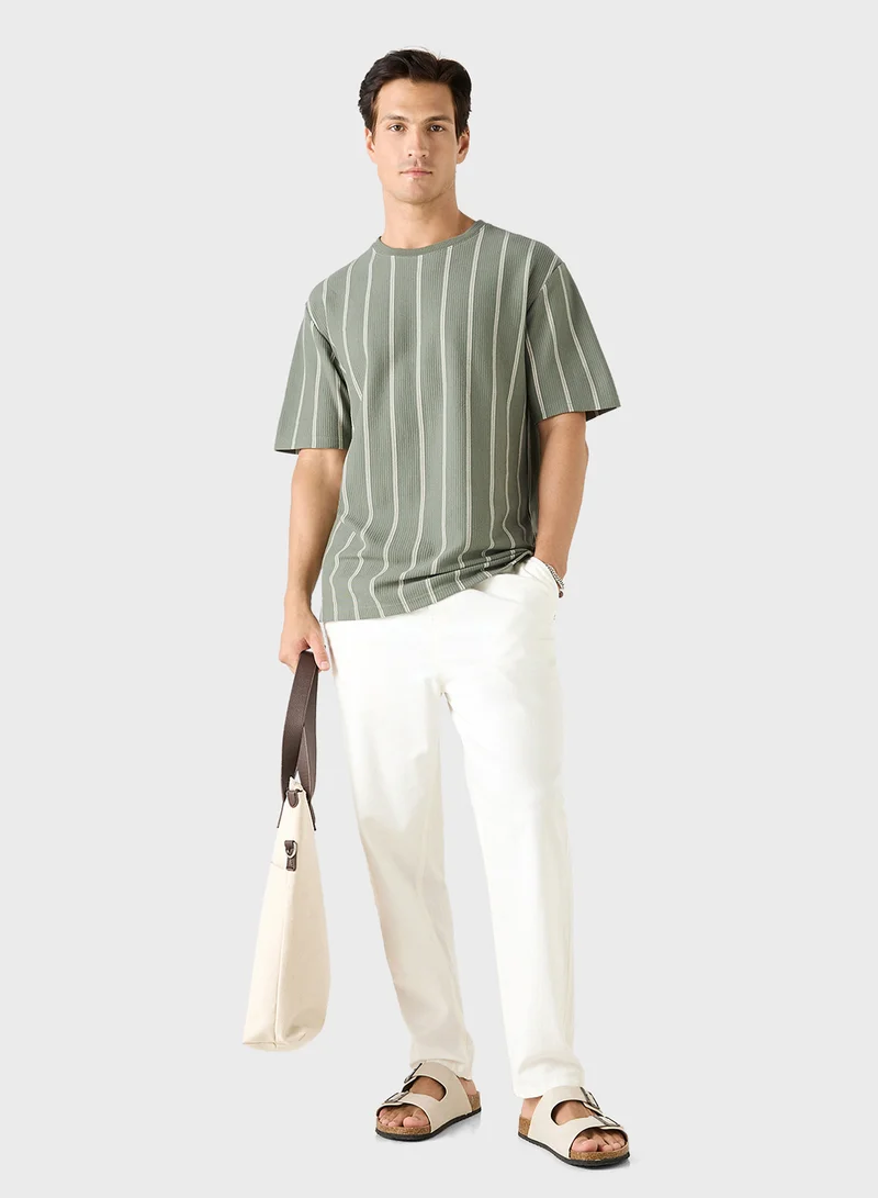 Iconic Iconic Striped Crew Neck T-shirt with Short Sleeve