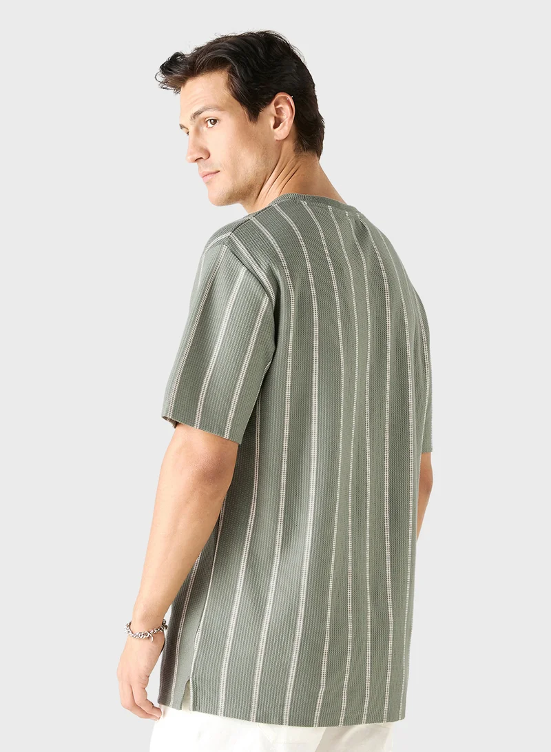 Iconic Iconic Striped Crew Neck T-shirt with Short Sleeve