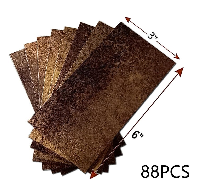 XUANINY 32-Piece Peel and Stick Metal Backsplash Tiles, Self Adhesive Aluminum Mosaic 3D Wall Sticker for Kitchen Subway(3"x6") (Rectangle) (Printed Coffee, 88) - Image 2