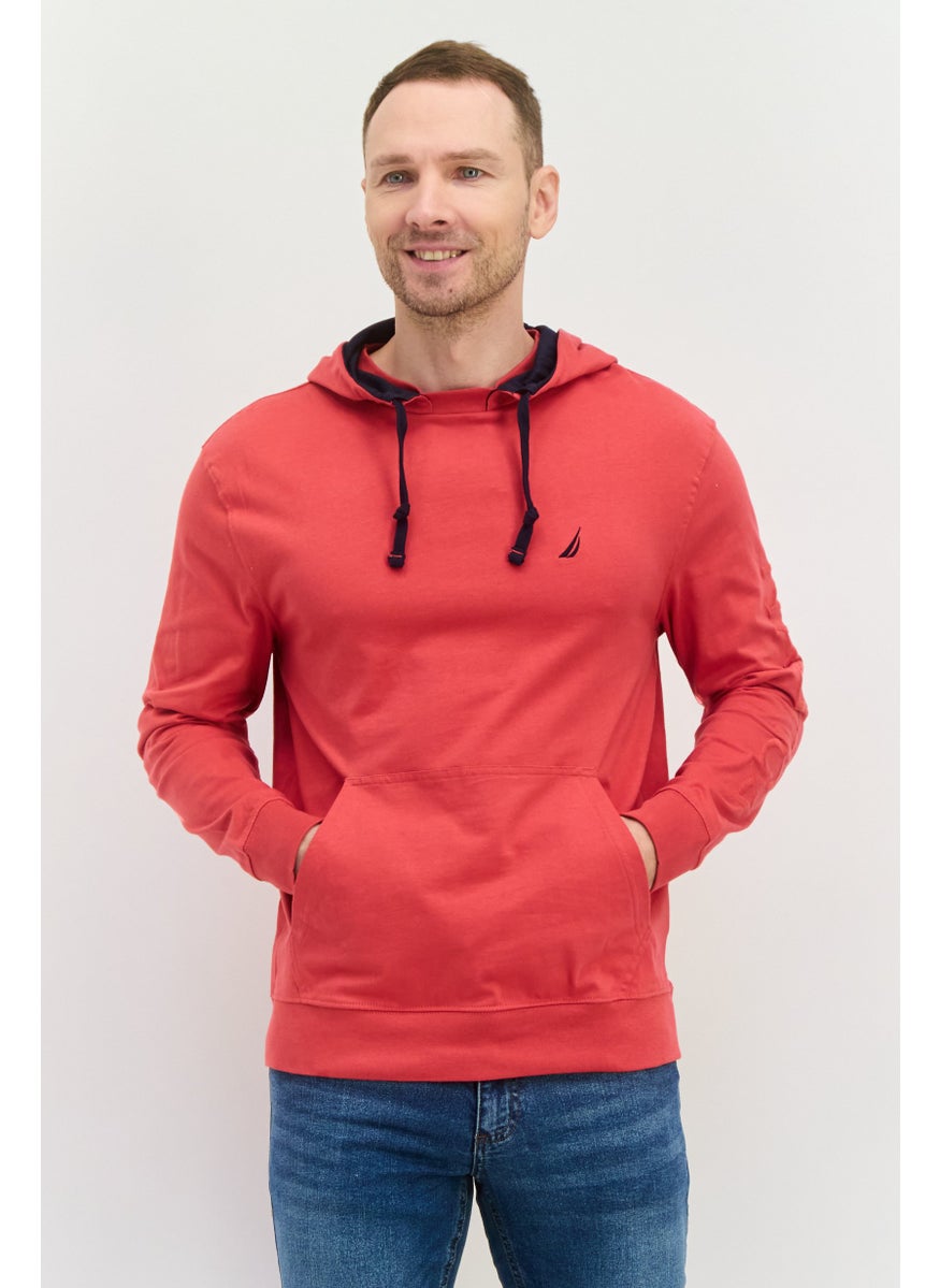 NAUTICA Men Hooded Brand Logo Long Sleeves Sweatshirt, Red  - Image 1