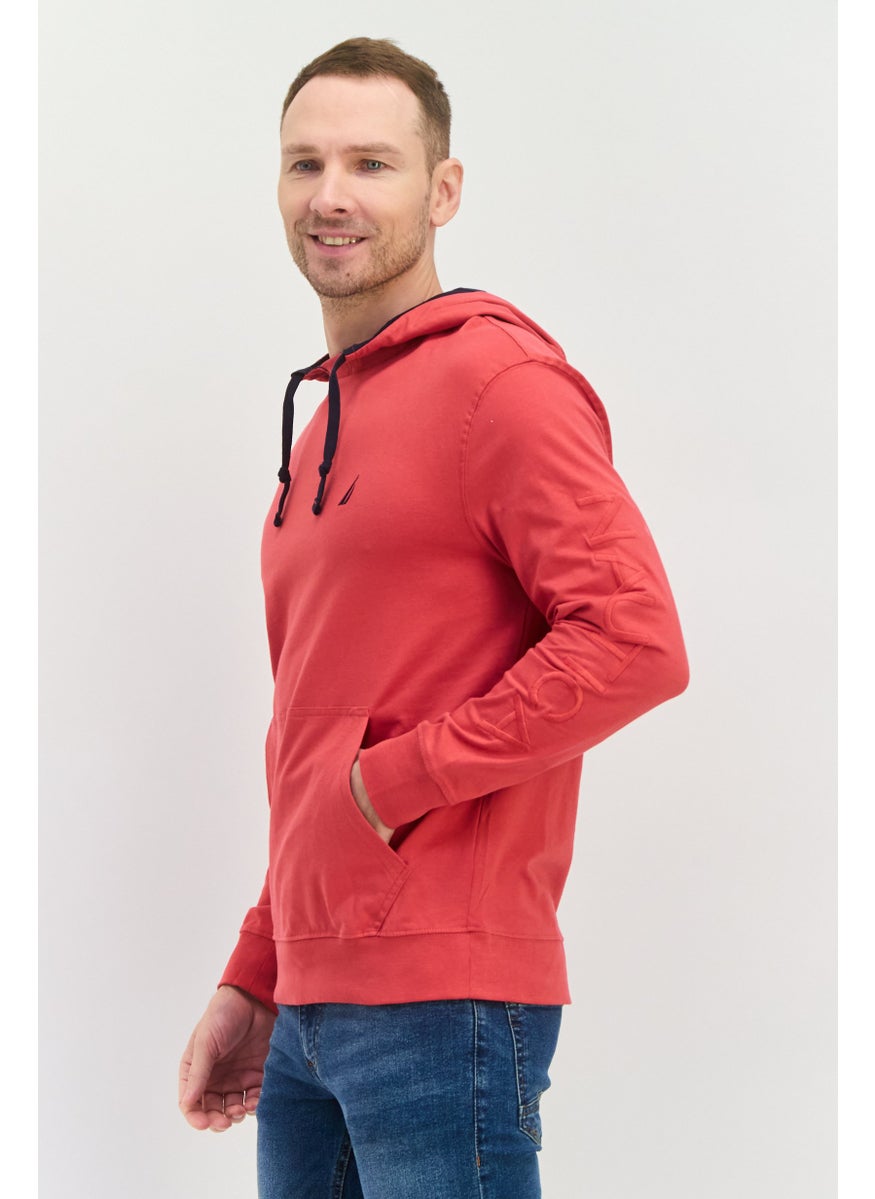 NAUTICA Men Hooded Brand Logo Long Sleeves Sweatshirt, Red  - Image 4