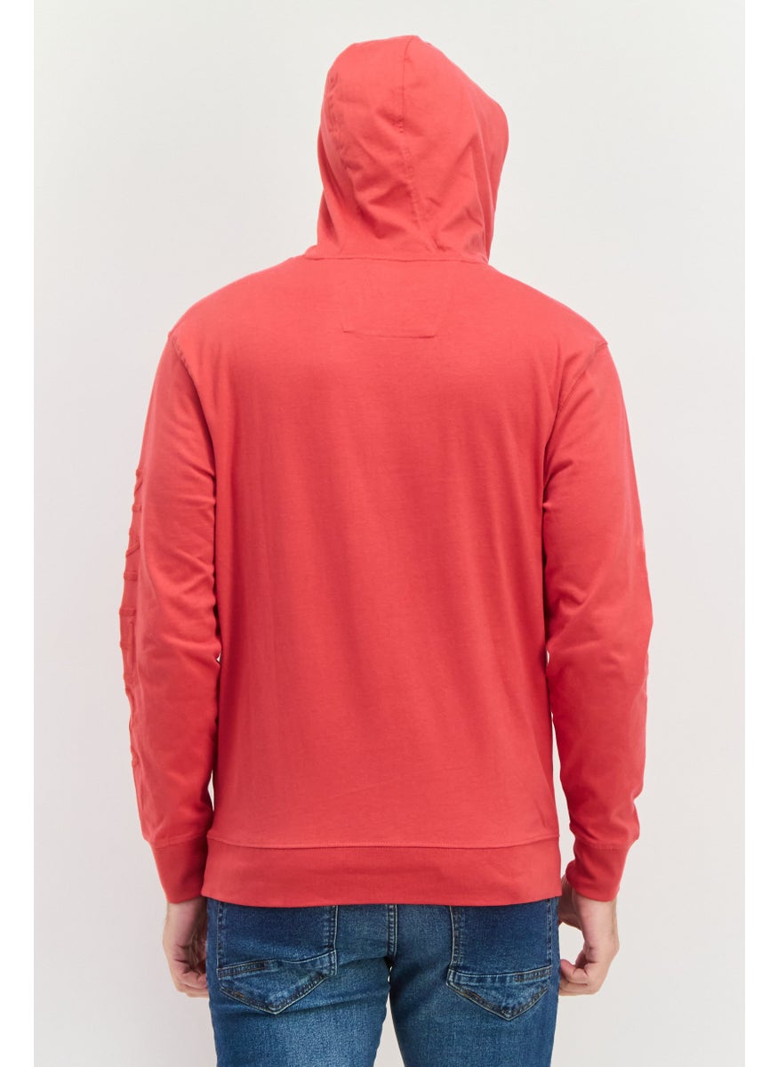 NAUTICA Men Hooded Brand Logo Long Sleeves Sweatshirt, Red  - Image 2