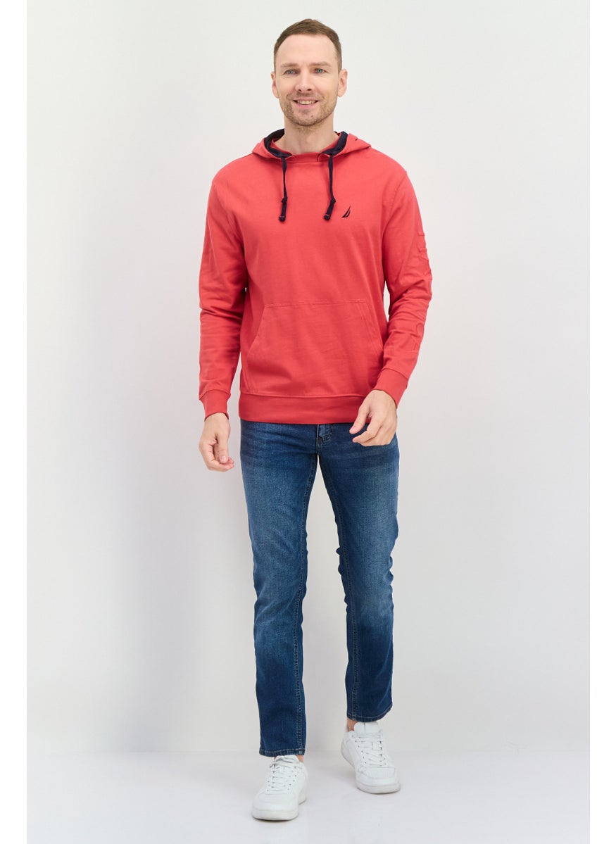 NAUTICA Men Hooded Brand Logo Long Sleeves Sweatshirt, Red  - Image 3