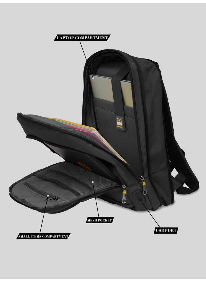 President Premium Laptop Backpack with USB & Type-C Charging Ports – Water Resistant, Durable Travel & Office Bag Model-6117 (BLACK) - Image 4