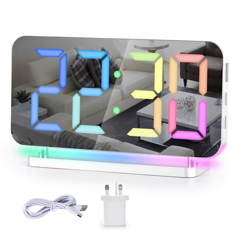 SZELAM Digital Alarm ClockRGB Alarm Clock Bedside74LED Mirror Clock with USB Charging Port10 Modes RGB Night Light11 Colors LED DisplayAuto Dimming5 Levels Volume Desk Clock for Bedroom Decor