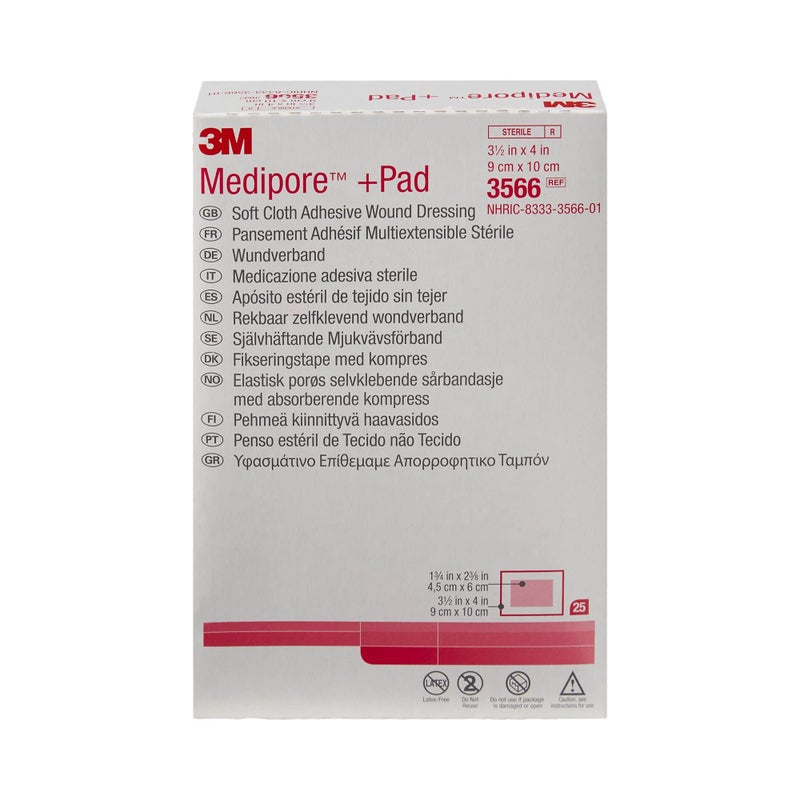 3Mâ„¢ Mediporeâ„¢ +Pad Soft Cloth Adhesive Wound Dressing, 3566, Dressing - 3-1/2 in x 4 in, Pad - 1-3/4 in x 2-3/8 in (Box of 25) - Image 2