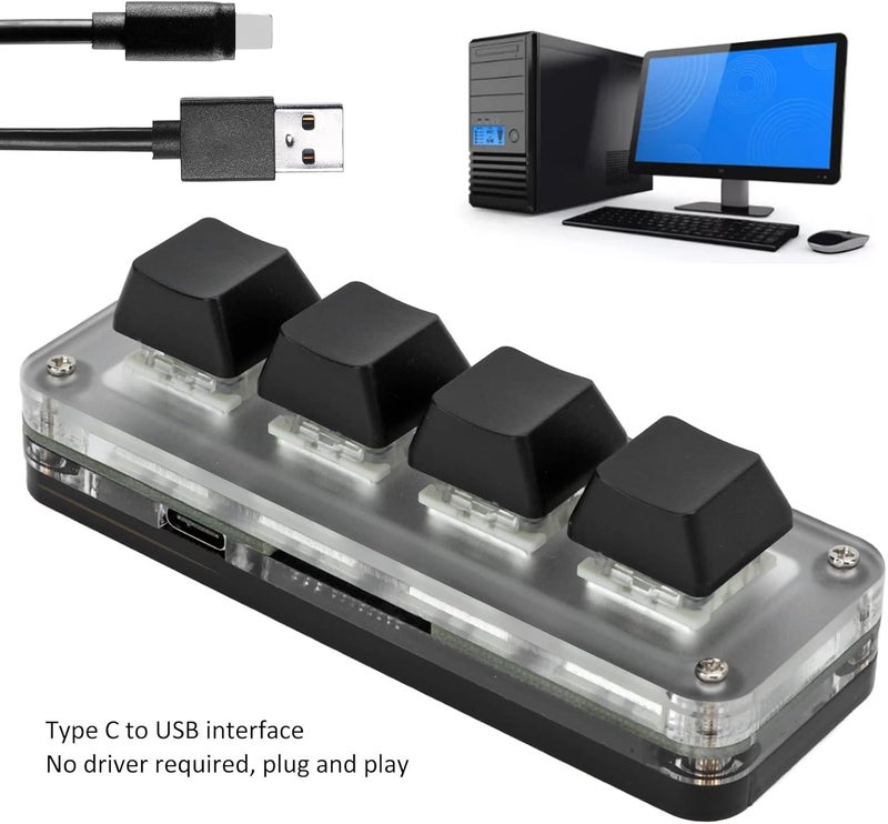 ويوبلز لوحة مفاتيح ألعاب صغيرة بأربعة مفاتيح، لوحة مفاتيح ميكانيكية، منفذ USB من النوع C، قابلة للبرمجة، لون أسود، مزودة بإضاءة RGB، سهلة الاستخدام (التوصيل والتشغيل). - Image 4