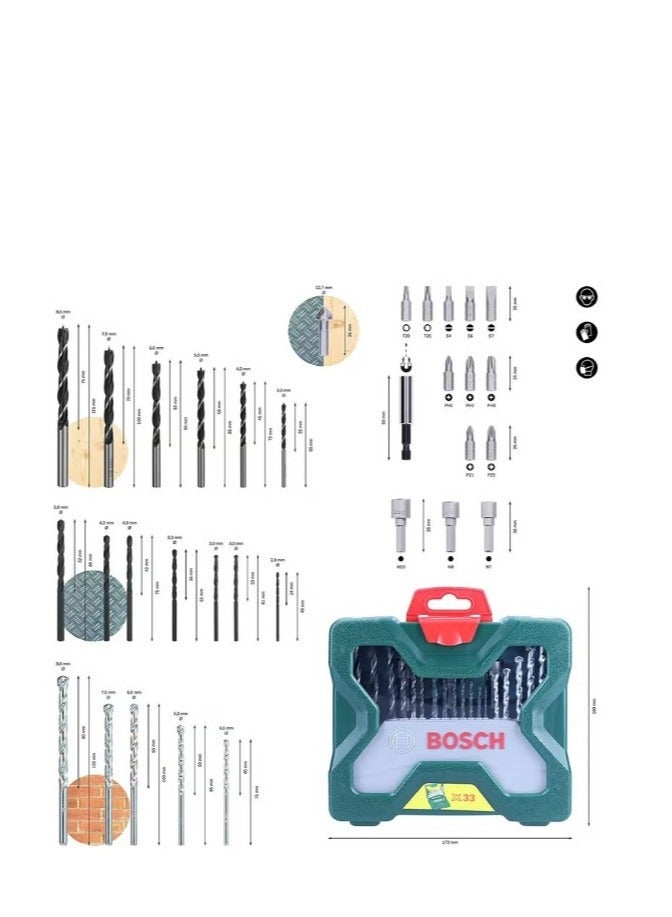 Bosch Professional Electric Drill, 570 Watt, 13 mm, With 33-Piece Attachment Set For Drilling And Screw Driving - Image 4
