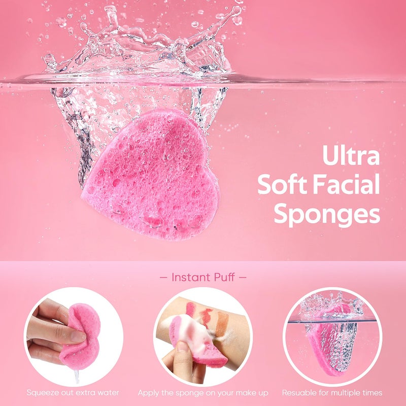 GAINWELL 50-Count Heart Shape Compressed Facial Sponges for Daily Facial Cleansing and Exfoliating, 100ï¼… Natural Cosmetic Spa Sponges for Makeup Remover - Image 2