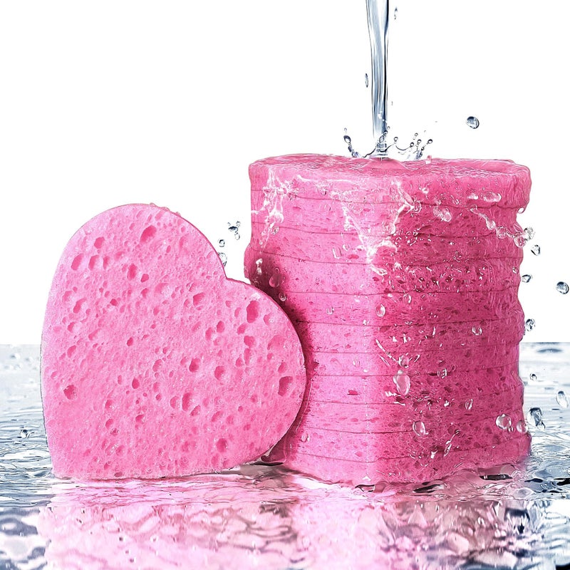 GAINWELL 50-Count Heart Shape Compressed Facial Sponges for Daily Facial Cleansing and Exfoliating, 100ï¼… Natural Cosmetic Spa Sponges for Makeup Remover - Image 1