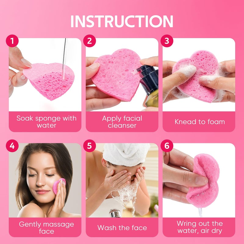 GAINWELL 50-Count Heart Shape Compressed Facial Sponges for Daily Facial Cleansing and Exfoliating, 100ï¼… Natural Cosmetic Spa Sponges for Makeup Remover - Image 3