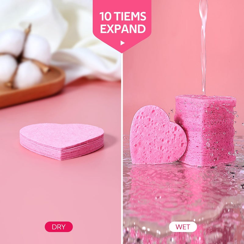 GAINWELL 50-Count Heart Shape Compressed Facial Sponges for Daily Facial Cleansing and Exfoliating, 100ï¼… Natural Cosmetic Spa Sponges for Makeup Remover - Image 4