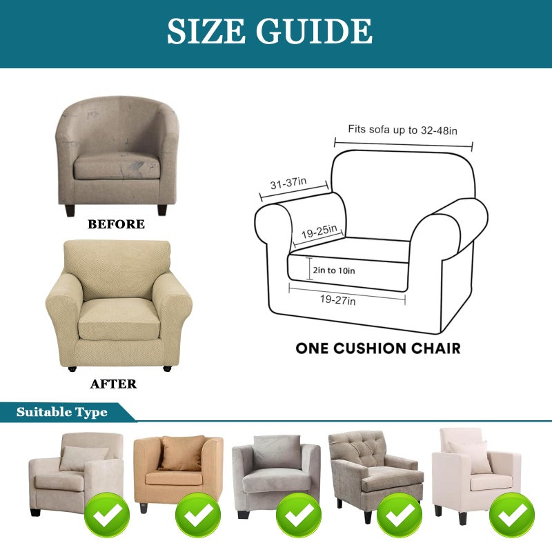FUANGUI 2 Piece Chair Covers Stretch Arm Covers Chair Couch Covers, Armchair Slipcover with Separate Chair Cushion Cover, Floral Washable Chair Protector for Living Room (Armchair, Khaki) - Image 5