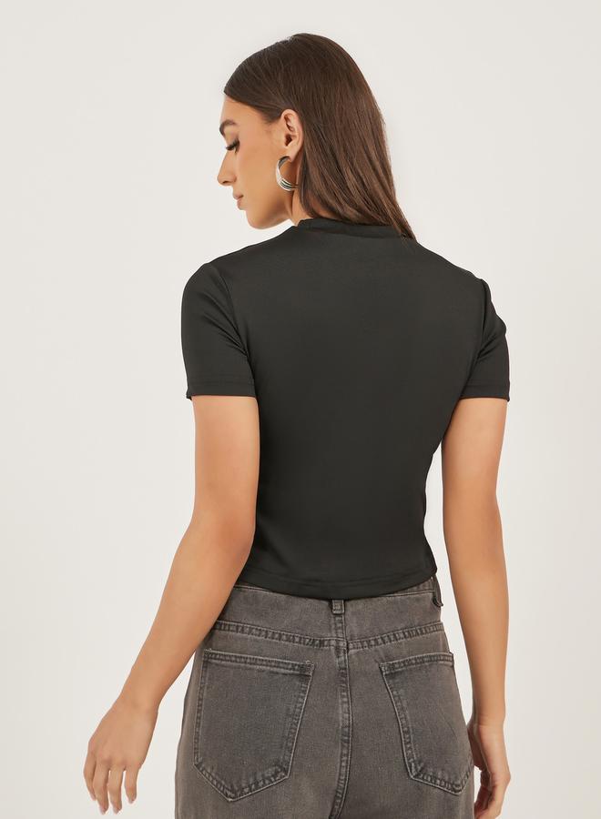 Styli Slogan Print Round Neck Crop T-Shirt  - Image 5