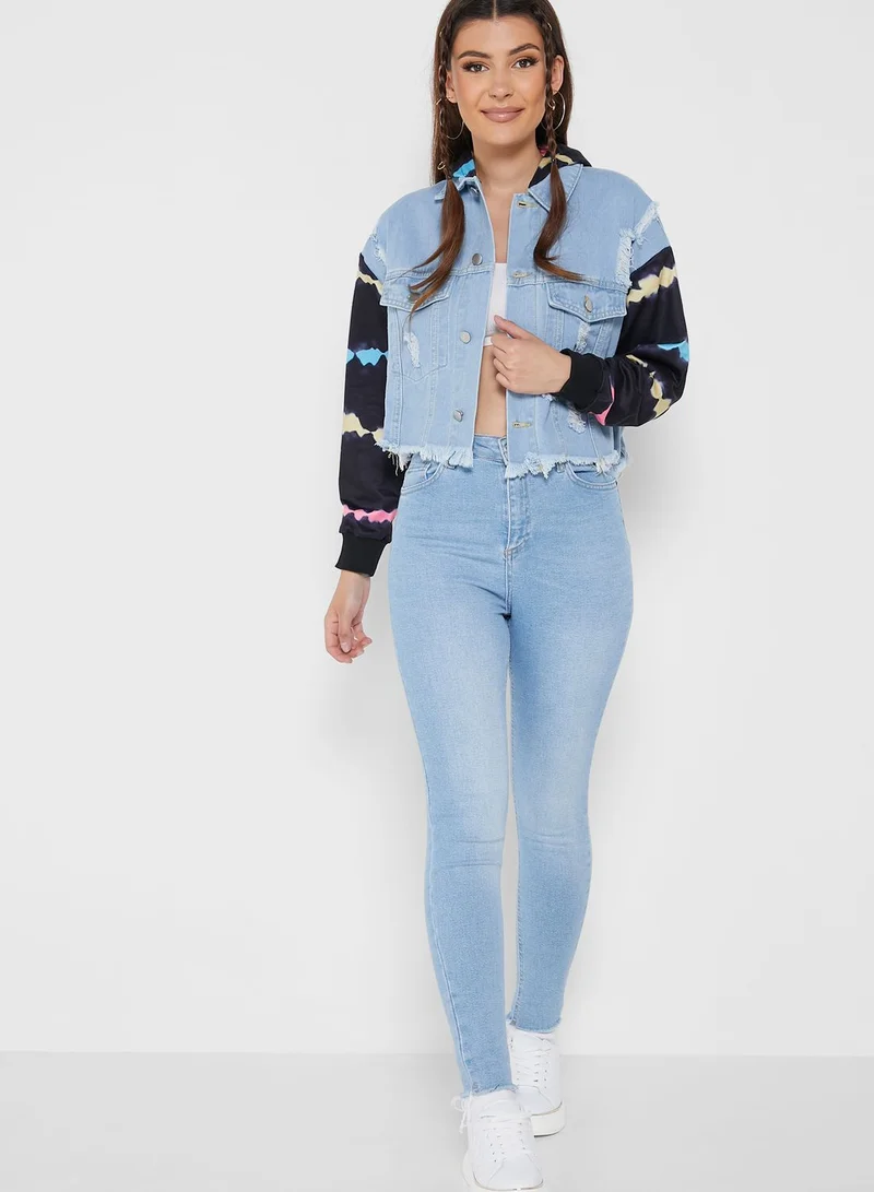 Ginger Printed Sleeve Denim Jacket