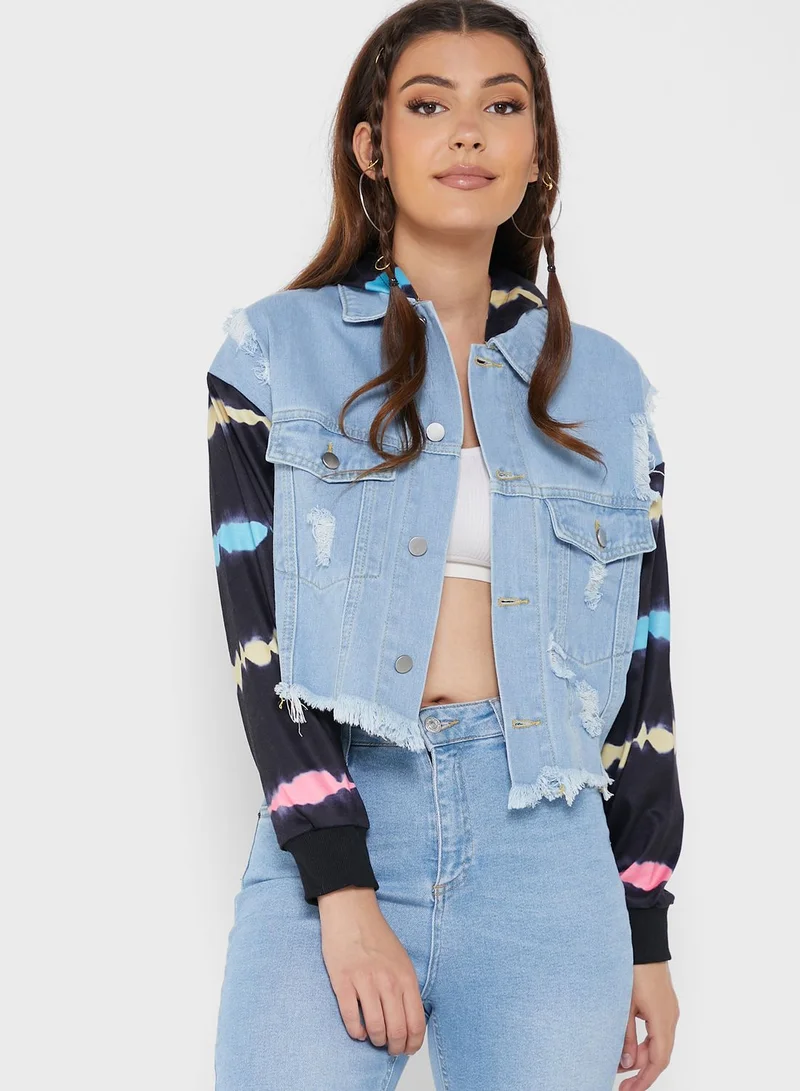 Ginger Printed Sleeve Denim Jacket