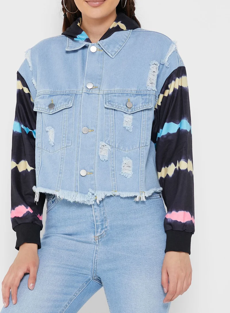 Ginger Printed Sleeve Denim Jacket