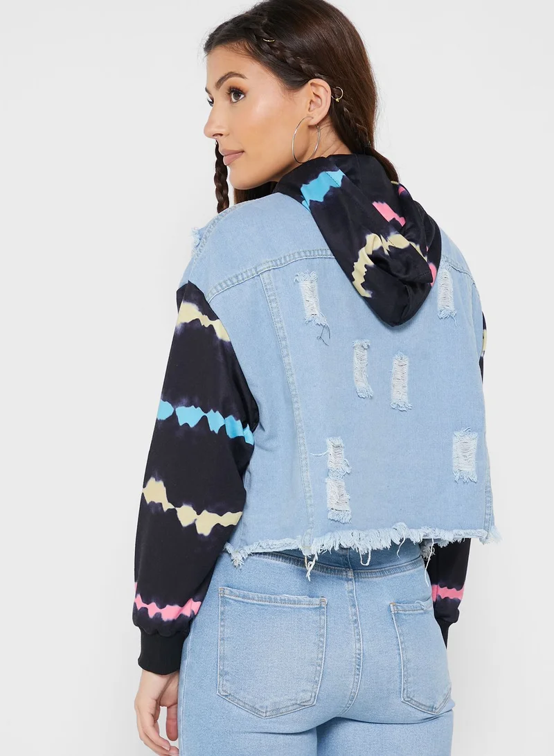 Ginger Printed Sleeve Denim Jacket