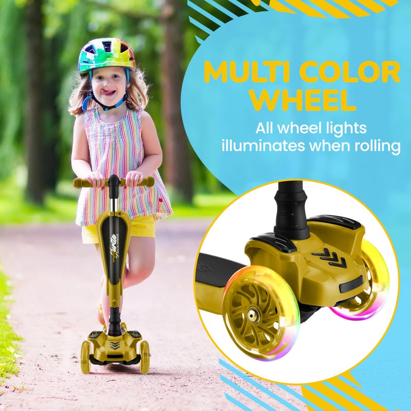 Hurtle 3 Wheeled Scooter for Kids - 2-in-1 Sit/Stand Child Toddlers Toy Kick Scooters w/ Flip-out Seat, Adjustable Height, Flashing Wheel Lights, Great for Indoor/Outdoor Fun, Yellow - Image 5