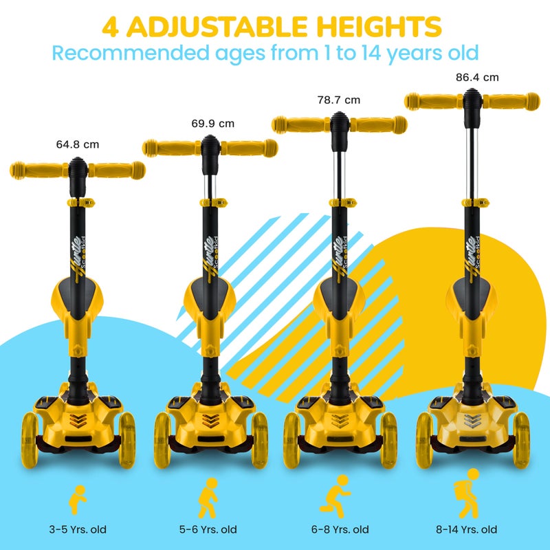 Hurtle 3 Wheeled Scooter for Kids - 2-in-1 Sit/Stand Child Toddlers Toy Kick Scooters w/ Flip-out Seat, Adjustable Height, Flashing Wheel Lights, Great for Indoor/Outdoor Fun, Yellow - Image 4