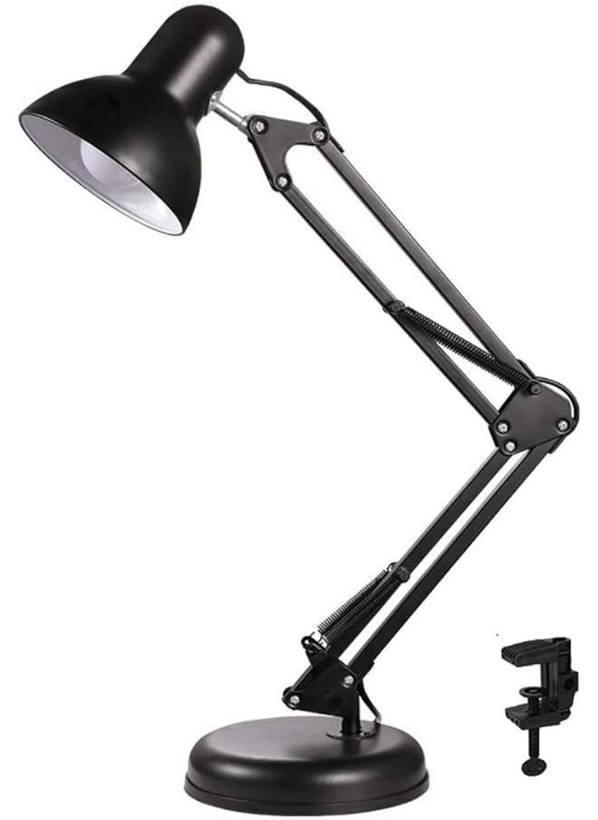 sulfar - Metal Swing Arm Desk Lamp Interchangeable Base Or Clamp Classic Architect Clip On Study Table Lamp Multi Joint Adjustable Arm Black Finish including Energy Saving LED Bulb (Black) - Image 1