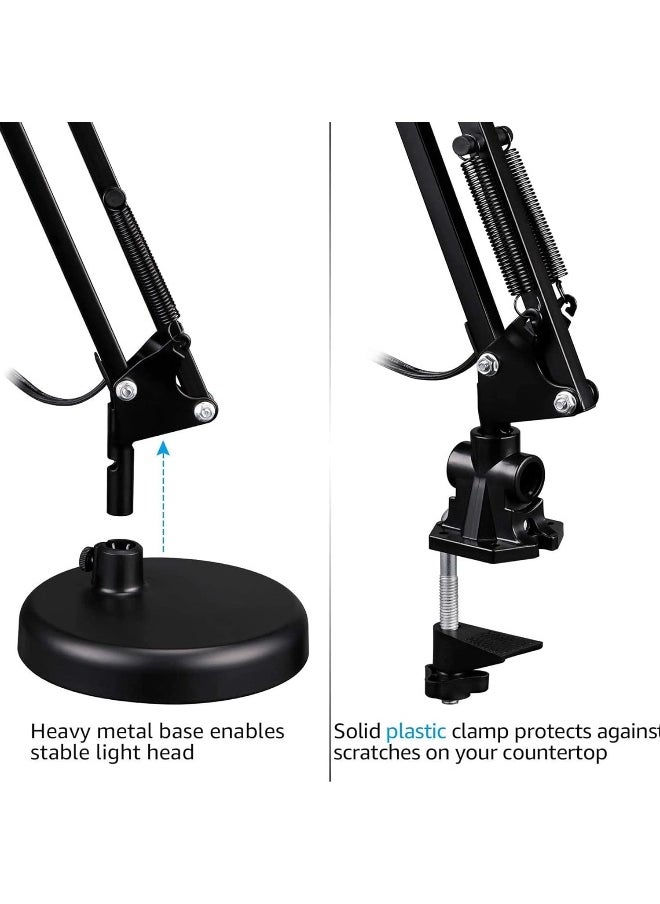 sulfar - Metal Swing Arm Desk Lamp Interchangeable Base Or Clamp Classic Architect Clip On Study Table Lamp Multi Joint Adjustable Arm Black Finish including Energy Saving LED Bulb (Black) - Image 1