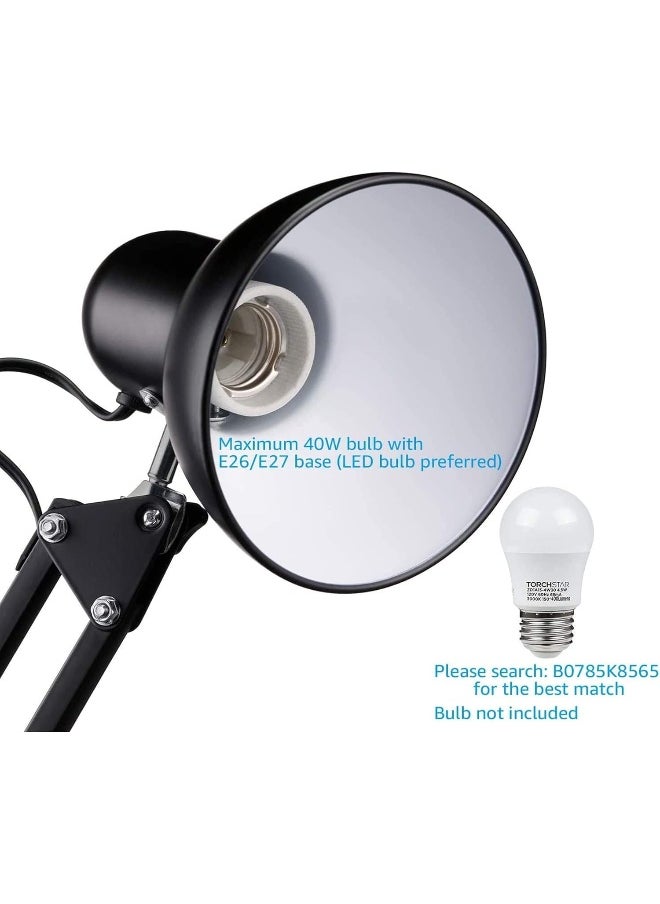 sulfar - Metal Swing Arm Desk Lamp Interchangeable Base Or Clamp Classic Architect Clip On Study Table Lamp Multi Joint Adjustable Arm Black Finish including Energy Saving LED Bulb (Black) - Image 1