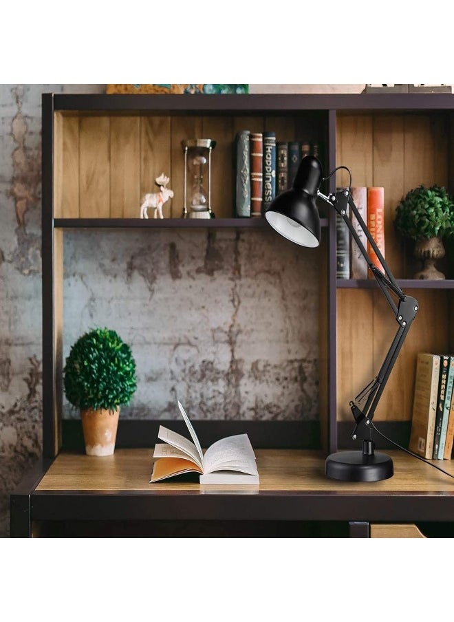 sulfar - Metal Swing Arm Desk Lamp Interchangeable Base Or Clamp Classic Architect Clip On Study Table Lamp Multi Joint Adjustable Arm Black Finish including Energy Saving LED Bulb (Black) - Image 1