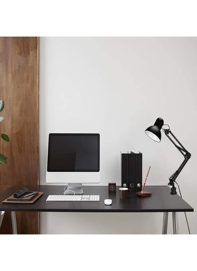 sulfar - Metal Swing Arm Desk Lamp Interchangeable Base Or Clamp Classic Architect Clip On Study Table Lamp Multi Joint Adjustable Arm Black Finish including Energy Saving LED Bulb (Black) - Image 1