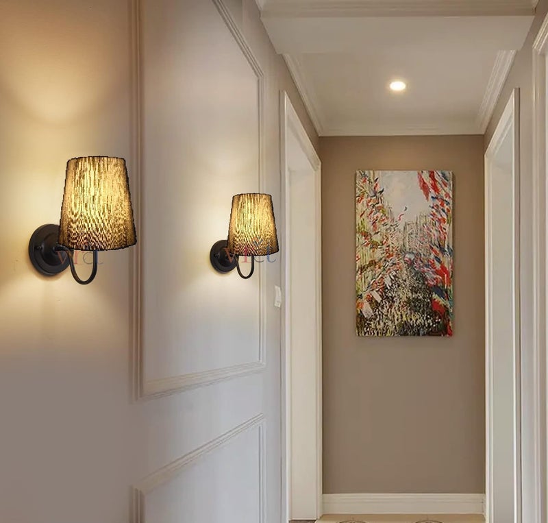 VRCT Wall Sconce with Fabric Shades Indoor Wall Lamp Industrial Wall Light Bathroom Vanity Light Fixture Black Sconces Wall Lighting for Bedroom Living Room Kitchen Pack of 1 Black - Image 2