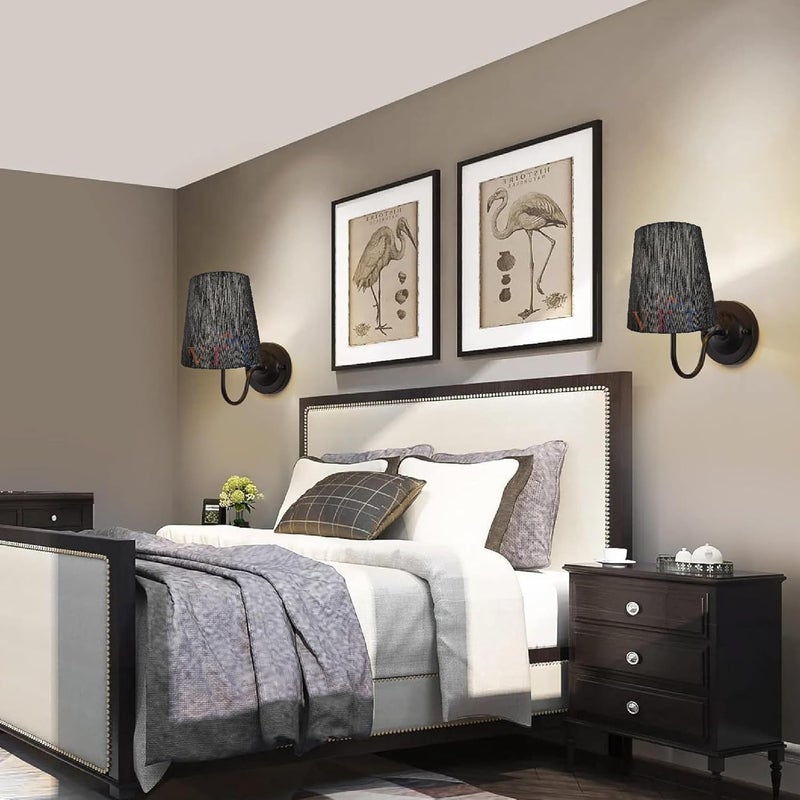 VRCT Wall Sconce with Fabric Shades Indoor Wall Lamp Industrial Wall Light Bathroom Vanity Light Fixture Black Sconces Wall Lighting for Bedroom Living Room Kitchen Pack of 1 Black - Image 3