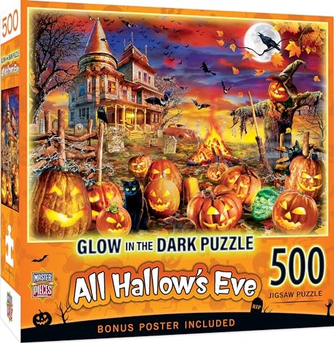 MasterPieces 500 Piece Glow in The Dark Halloween Jigsaw Puzzle - All Hallow's Eve - 15"x21" - Image 1